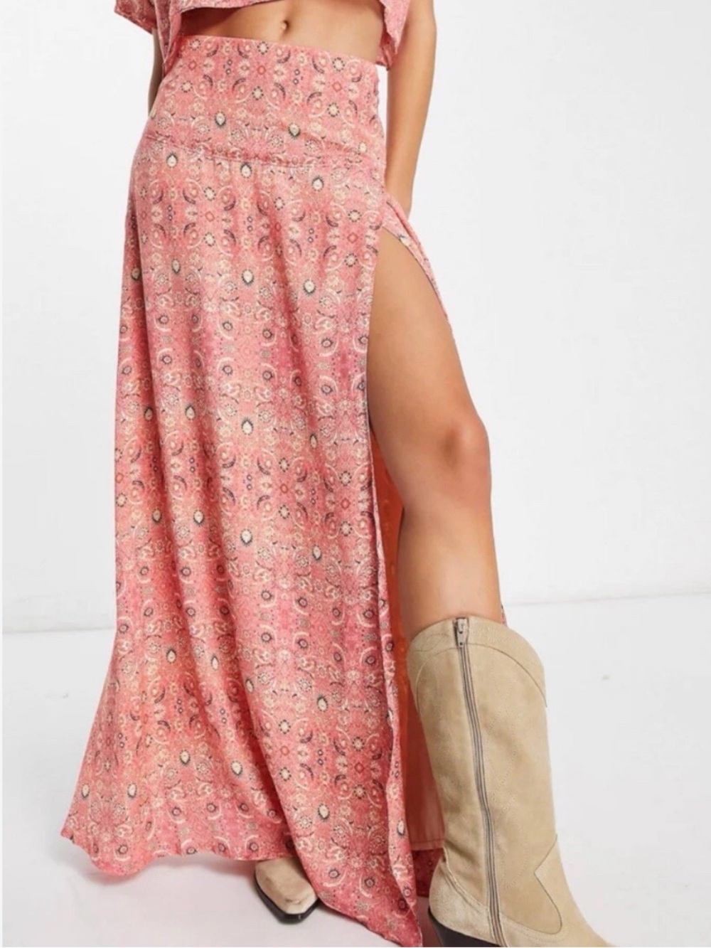 Free People Marion Print Boho High Waist Maxi Skirt In Candy Combo Women Size 4